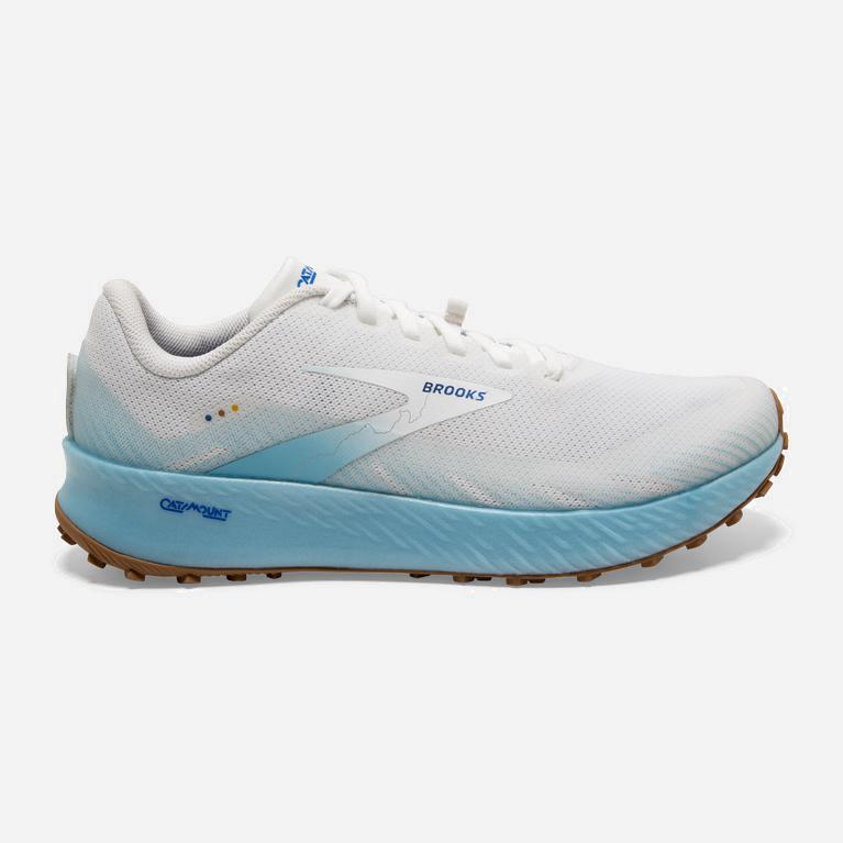 Brooks Men's Catamount Trail Running Shoes Singapore - White/Iced Aqua/Blue (04382-QWMJ)